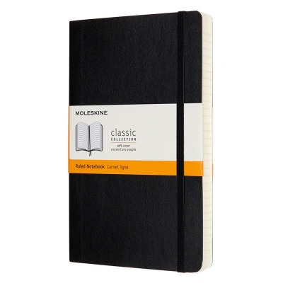 Записная книжка A5 200л линейка Moleskine® Classic Soft Expended Large мягкая обложка на резиновой застежке черная