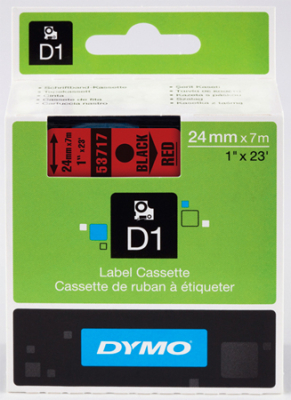 Картридж ленточный Dymo® D1  24мм х7м пластик черный шрифт/красный фон 53717