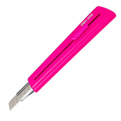 Нож макетный  9мм Deli 'Rio' пластиковый корпус металлические направляющие лезвия автоблокировка розовый в блистере