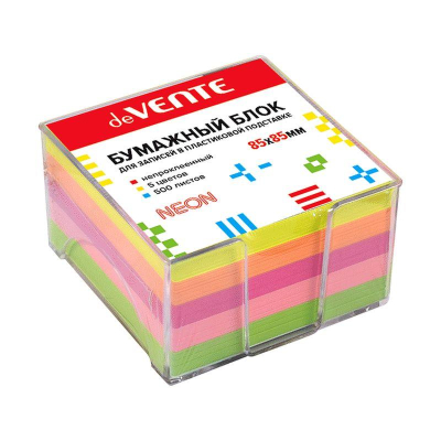 Куб для записей в боксе цветной 8.5х8.5х5.0см deVENTE 'Неон'  80г/м²  прозрачный бокс