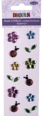 Наклейки декоративные с кристаллами Decola Цветы 12шт