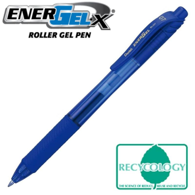 Ручка гелевая автоматическая Pentel 0.7мм EnerGel-X с резиновой манжетой синяя