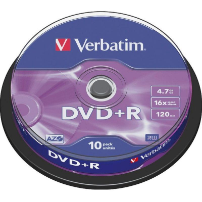 Диск DVD+R 4.7Gb 16X Verbatim  10шт Cake box