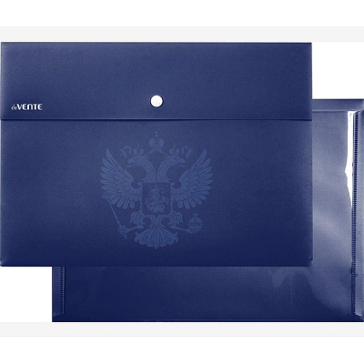 Папка-конверт на кнопке A4 deVENTE пластиковая 350мк с внешним карманом 'Герб' синяя