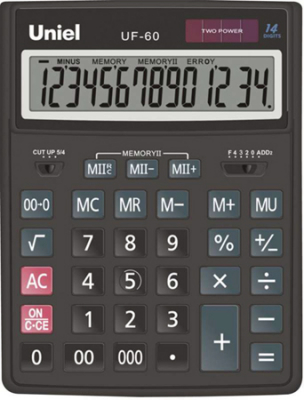 Калькулятор настольный Uniel 14 разрядов DP DM 155x206x35мм 236г