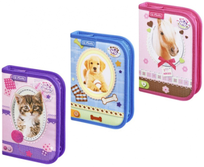 Пенал  с наполнением 19 предметов 3-створчатый Herlitz Pretty Pets 3 дизайна