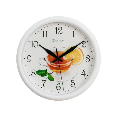 Часы настенные Салют Кухня d-24см 'Чай' черные стрелки белый обод серия 'Фотон'