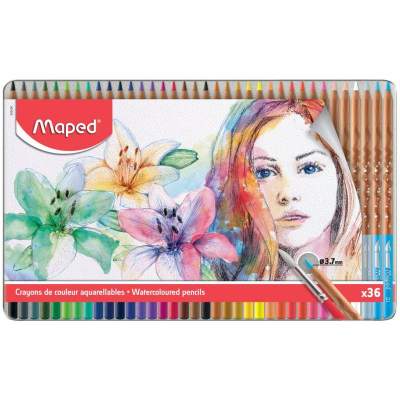 Карандаши акварельные Maped 'Artist '  36цв +кисть в металлической коробке