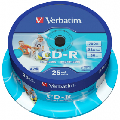 Диск CD-R 700Mb 52X Verbatim Printable  25шт Cake box