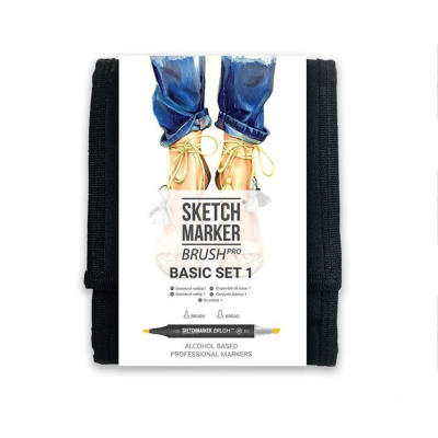 Маркеры художественные спиртовые Sketchmarker Brush 'Basic-1' 12цв двусторонние + сумка органайзер