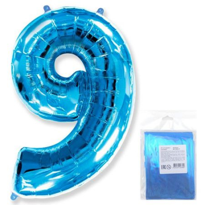 Шар воздушный фольгированный Цифра '9' синий Flex Metal 102см