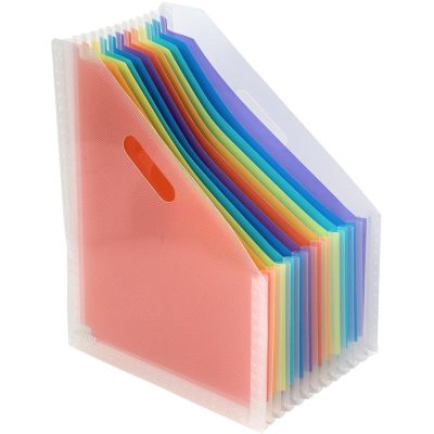 Накопитель вертикальный расширяющийся deVENTE 26x33x3 - 25см 13 цветных отделов с резиновой застежкой прозрачный