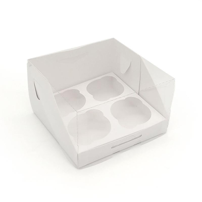 Коробка для капкейков на  4шт 16х16х10см белая с пластиковой крышкой