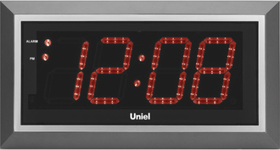 Часы настенные Uniel LED красные 32х19х3см будильник пульт ДУ 220V резервное питание 4хAA