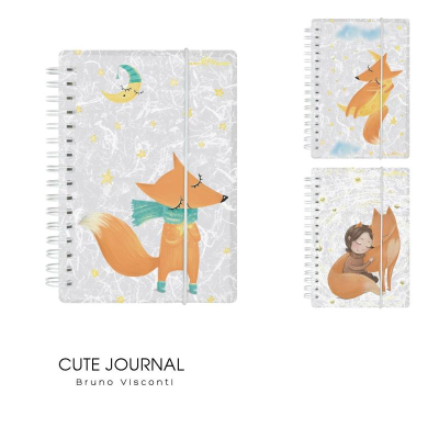 Тетрадь A6+  80л в точку на гребне BrunoVisconti® Cute Journal пластиковая обложка на резинке 3 дизайна 'Волшебные лисы'