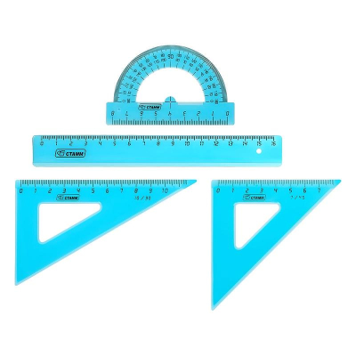 Чертежный набор СТАММ линейка 16см угольники 45°/7см 30°/11см транспортир 180°/8см Neon цвета ассорти