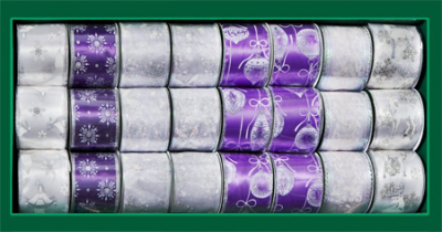 Лента  65мм х5м для декорирования фиолетово-бело-серебряная