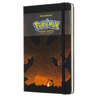 Записная книжка A5 120л линейка Moleskine® LE Pokemon твердая обложка на резиновой застежке Charmender черная