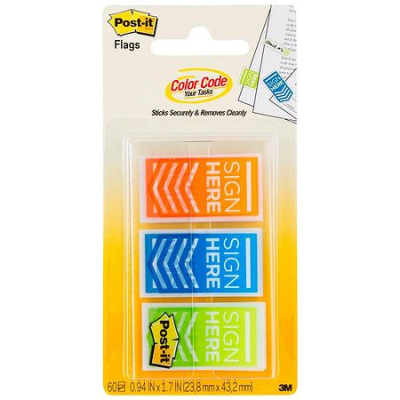 Закладки 3M Post-it®  24х43мм  3цв х20шт Z-тип стрелки 'Sign here' в диспенсере