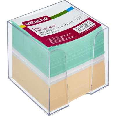 Куб для записей в боксе цветной 9.0х9.0х9.0см Attache 80г/м² прозрачный бокс