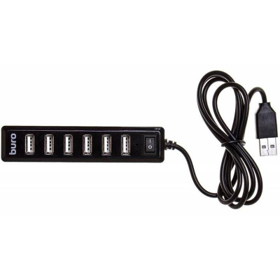 Разветвитель USB 2.0 Buro 7 портов с кабелем черный