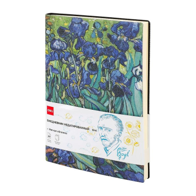 Ежедневник A5 Deli 'Van Gogh' 272стр тонированный блок гибкая обложка искусственная кожа 'Ирисы'