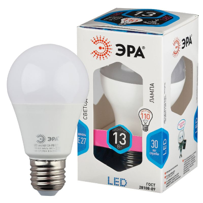 Лампа LED E27  13W/220V ЭРА STD-A60  4000K холодный белый свет