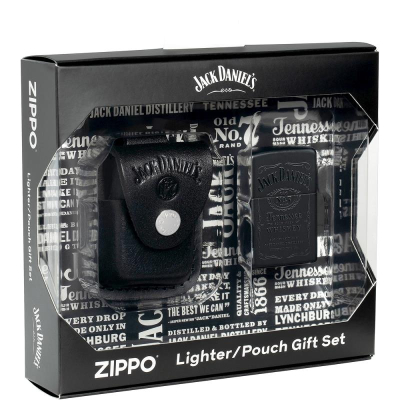 Набор зажигалка Zippo Classic 'Jack Daniels®' с покрытием 'Black Matte' + кожаный  чехол