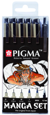 Ручки капиллярные художественные Sakura Pigma Manga  6шт 0.2-1.0мм черные