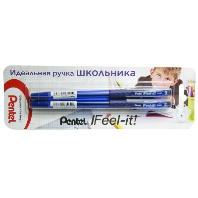 Ручка шариковая Pentel 0.5мм Feel it! трехгранный корпус с резиновой манжетой синяя  2шт в блистере