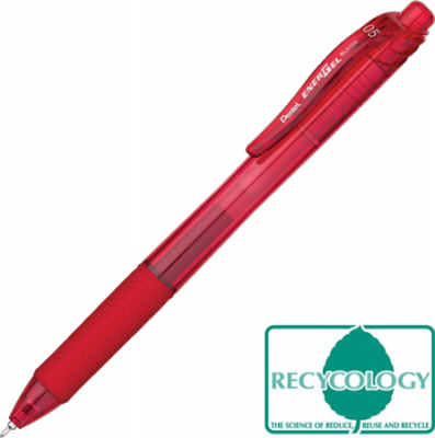 Ручка гелевая автоматическая Pentel 0.5мм EnerGel-X Needle Point с резиновой манжетой игольчатый стержень красная