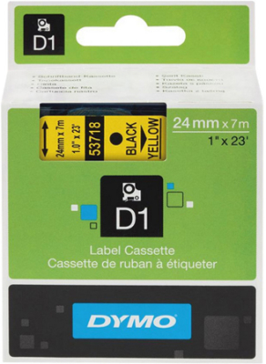 Картридж ленточный Dymo® D1  24мм х7м пластик черный шрифт/желтый фон 53718