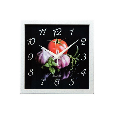 Часы настенные Салют Кухня 24х24см 'Чеснок' белые стрелки белый обод