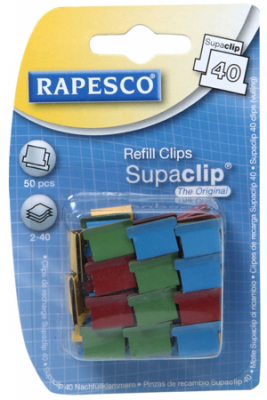 Зажимы для клиппера Rapesco SUPACLIP на 40л 50шт цветные ассорти