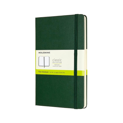 Записная книжка A5 120л без линовки Moleskine® Classic Large твердая обложка на резиновой застежке зеленая