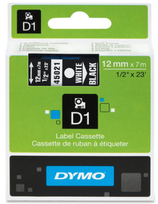 Картридж ленточный Dymo® D1  12мм х7м пластик белый шрифт/черный фон 45021