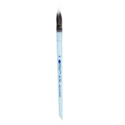 Кисть соболь/синтетика белая круглая Белые ночи №10 ручка 15см голубая со скосом пластиковая обойма