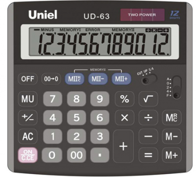Калькулятор настольный Uniel 12 разрядов DP DM 145x139x34мм 149г
