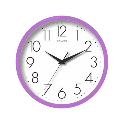 Часы настенные Салют Классика d-26см белый циферблат черные стрелки фиолетовый обод