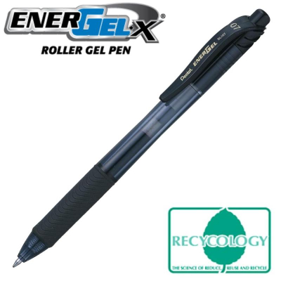 Ручка гелевая автоматическая Pentel 0.7мм EnerGel-X с резиновой манжетой черная