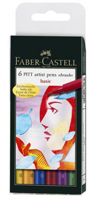 Ручки капиллярные художественные Faber-Castell Pitt  6цв Основные цвета