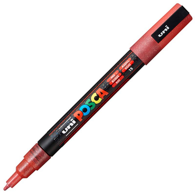 Маркер декоративный Uni Posca 0.9-1.3мм  с блестками красный (L15)