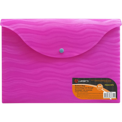 Папка-конверт на кнопке A4 Lamark пластиковая 400мк Волна розовая