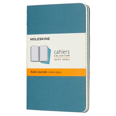 Записная книжка A6  32л линейка Moleskine® Cahier Pocket 3шт картонная обложка голубая