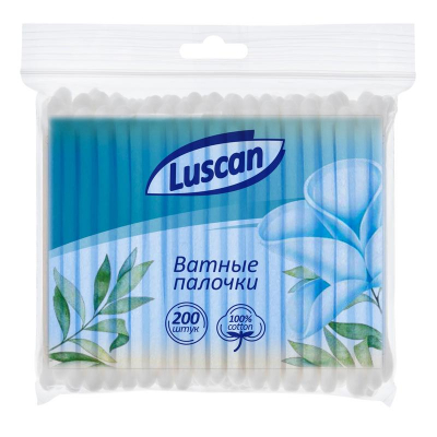 Ватные палочки Luscan 200шт в пластиковом пакете