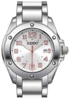 Часы Zippo Dress 45мм кварцевые серебристые белый циферблат
