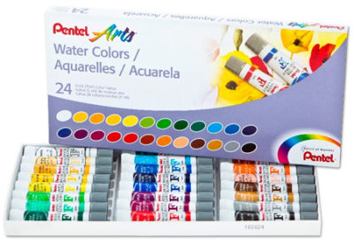 Краски акварельные Pentel Arts Water Colours 24цв х 5мл в тубах в картонной коробке