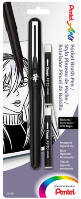 Ручка-кисточка для комиксов и иллюстраций Pentel Arts Brush Pen черная +2 картриджа в блистере