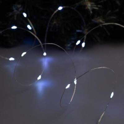Электрогирлянда  2.0м Нить 20 белых LED ламп 'Роса' серебристый провод на батарейках