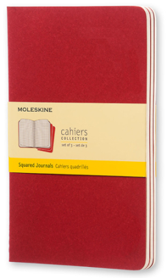 Записная книжка A5  40л клетка Moleskine® Cahier Large 3шт картонная обложка  красная